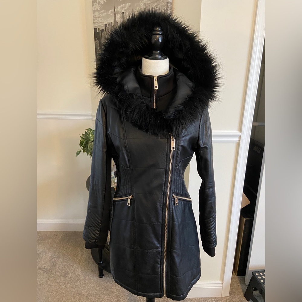Guess faux leather and fur winter jacket